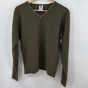 Men's Columbia Olive V-Neck Sweater Size M 80% Merino Wool